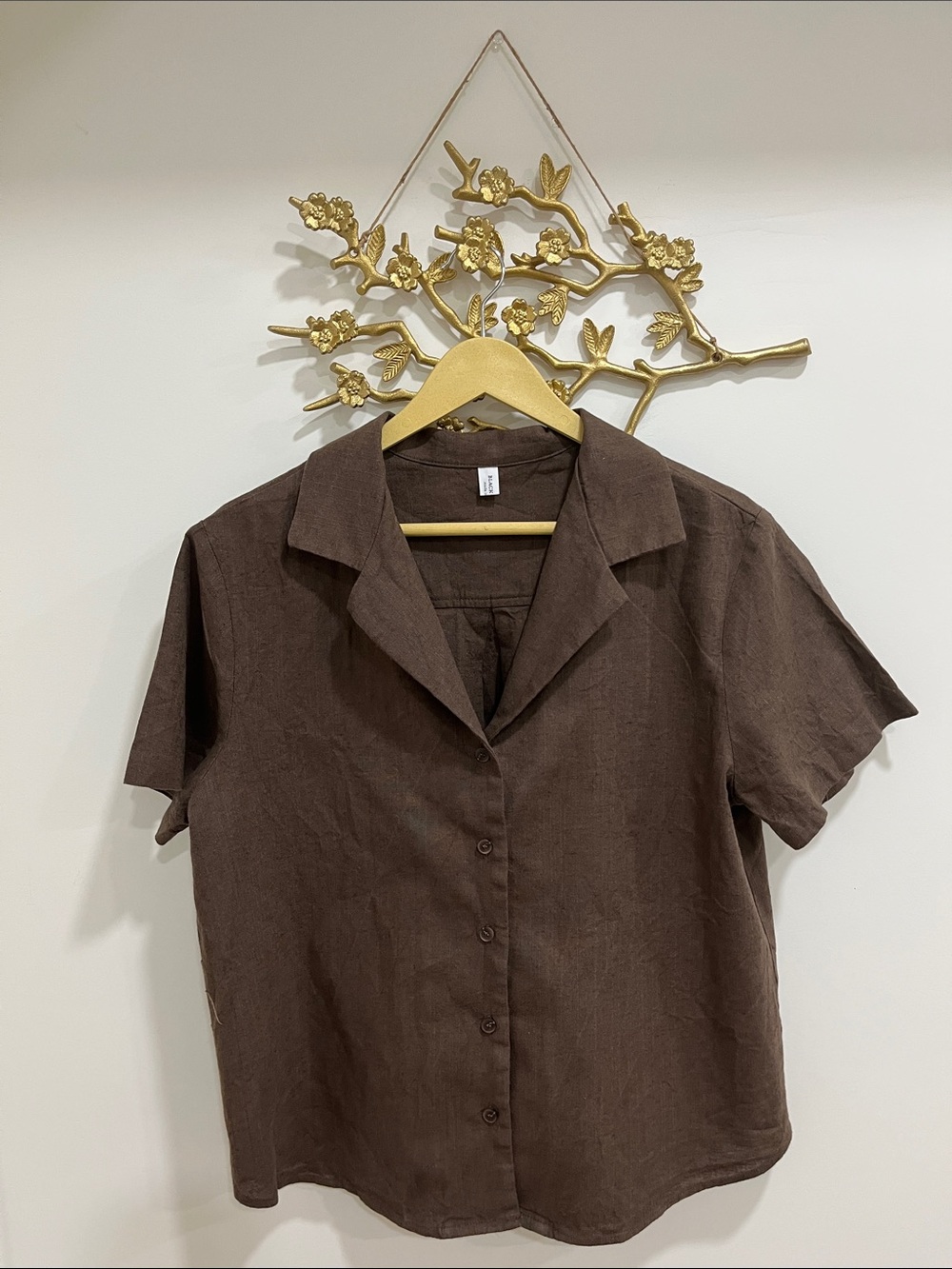 Chocolate Linen Button-Down Blouse